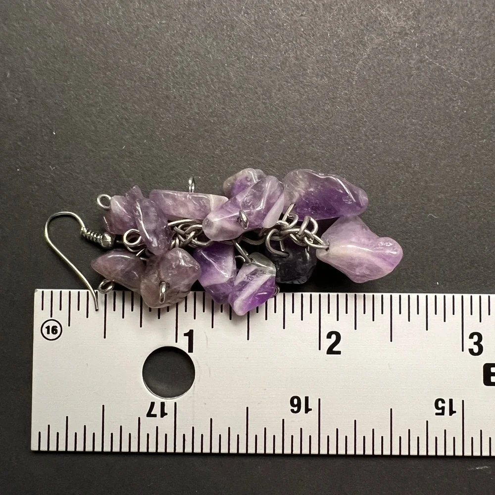 Amethyst Cluster Earrings Purple Crystal Gemstone Chip Boho Healing Witchy Fairy